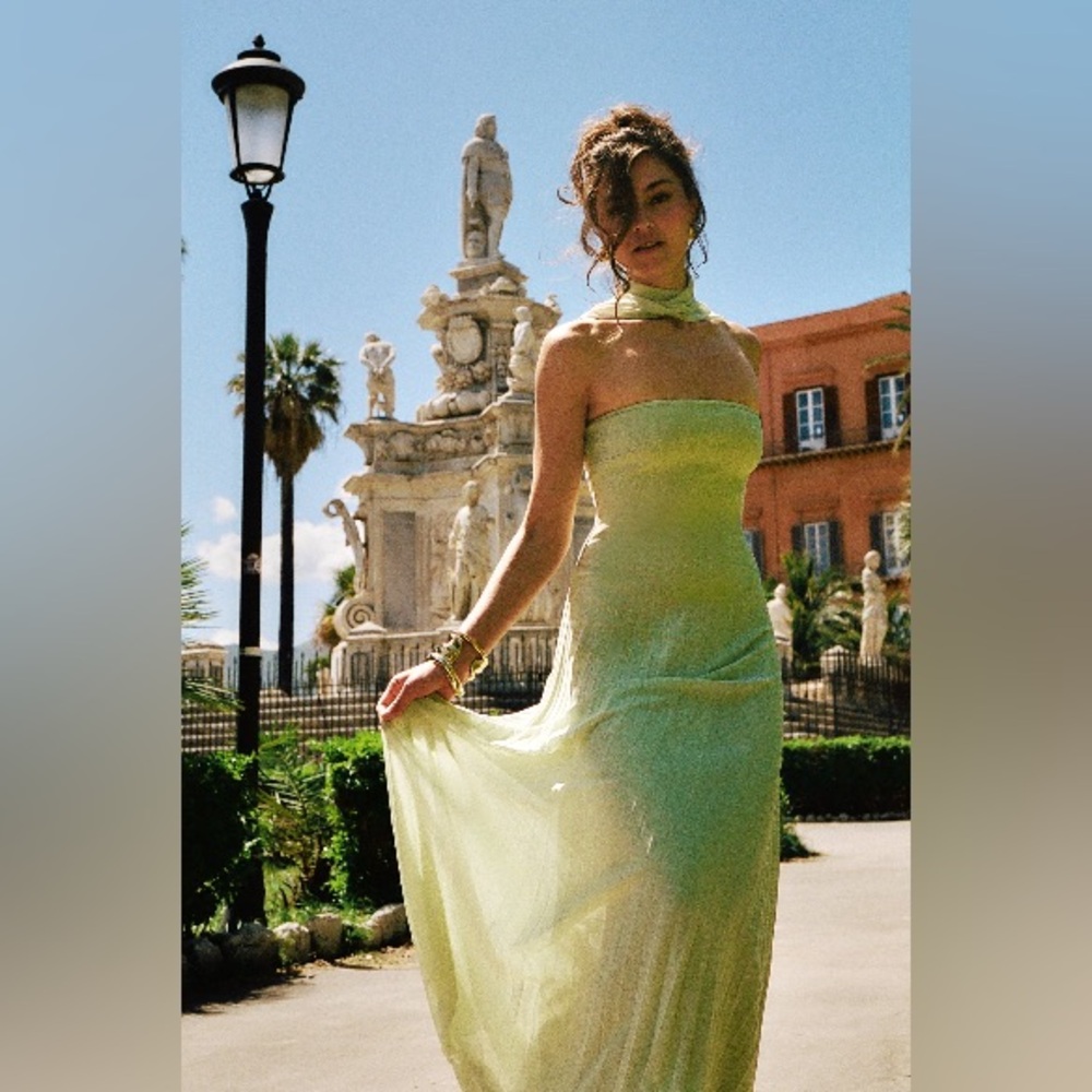 Meshki Caira Chiffon Scarf Maxi Dress - Sage XS